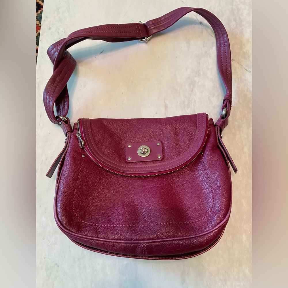 Burgundy Marc by Marc Jacobs Buffalo Leather Natasha Turnlock Shoulder Bag